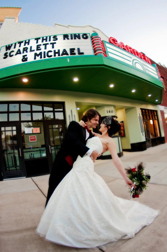 Wedding Couple in front of Garden Theater